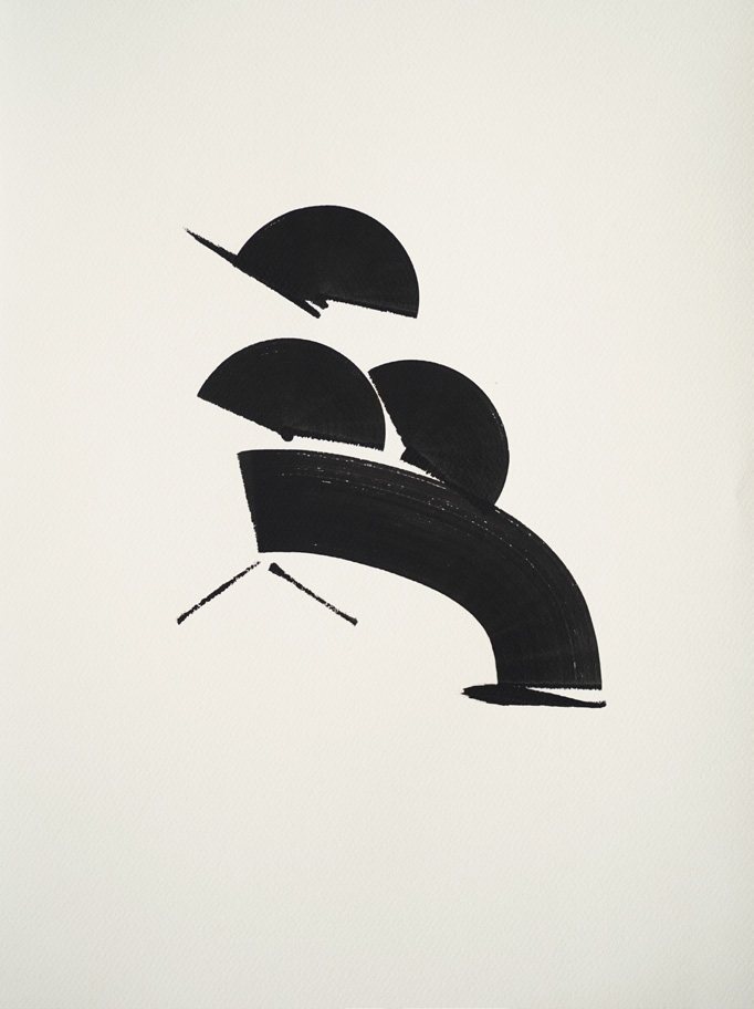 Black petal forms in ink