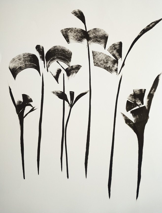Black plant forms in ink